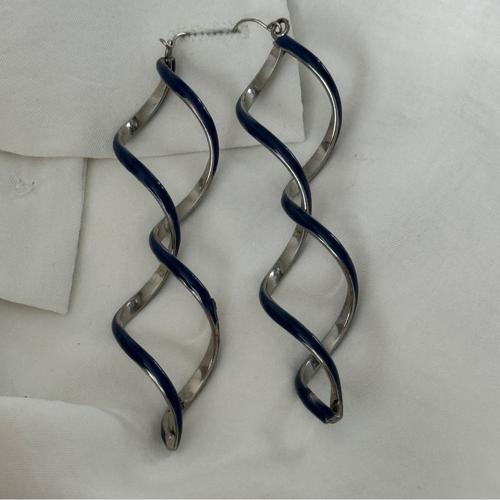 Blue spiral dangly earrings